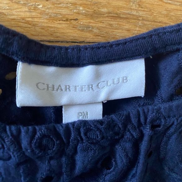 Charter Club Short Sleeve Eyelet Tee - Navy - PM - Picture 5 of 5